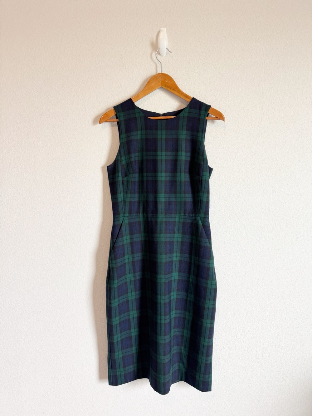 J. Crew Women's Wool Blend Blue Green Tartan Plaid Sheath Office Dress Size 6T